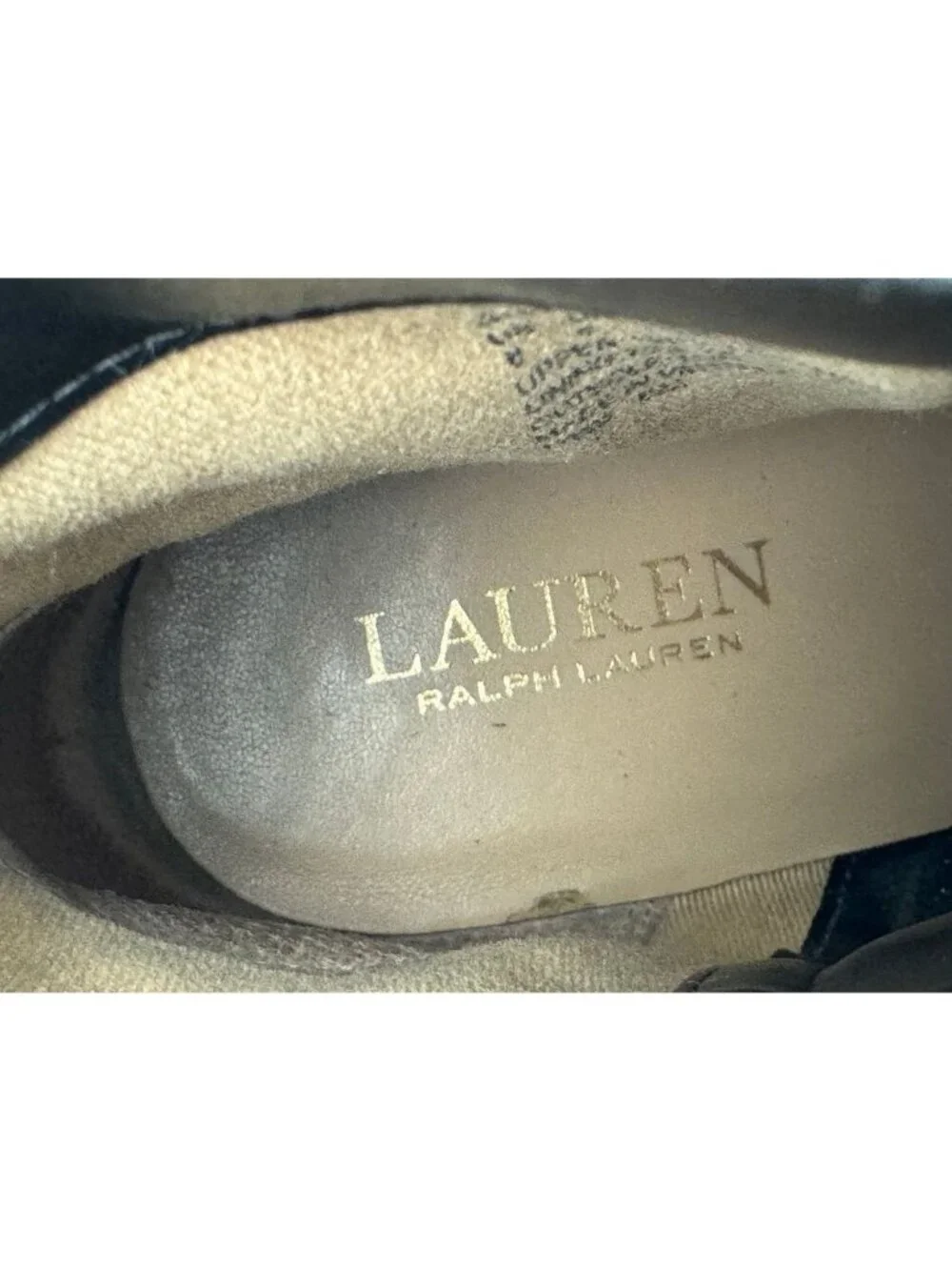 Lauren Ralph Lauren Shaley Black Leather Wedge Ankle Boots Gold Logo Women's 8